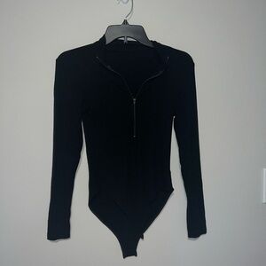 Black long sleeve quarter zip bodysuit MangoPop Small